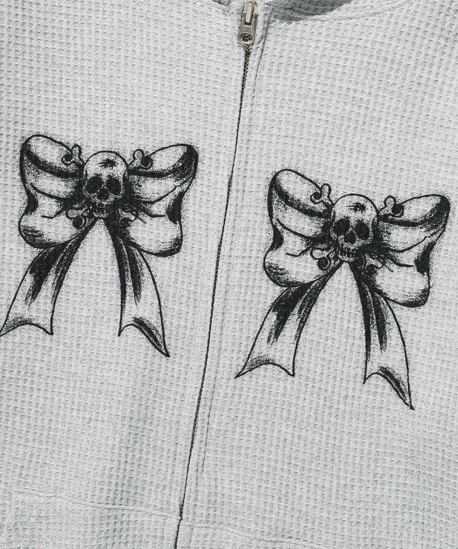 Nice Ghost Club Skull Ribbon Waffle Hoodie Zip Up [Grey]