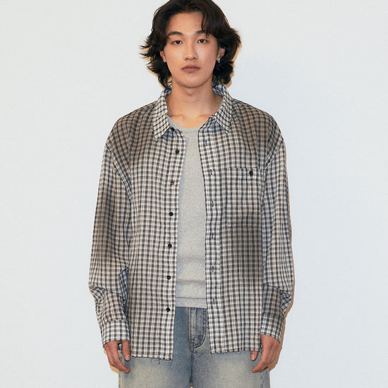 Mahagrid SPRAY DYEING CHECK CROP SHIRT