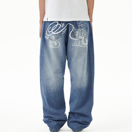Mahagrid Back Logo Washed Denim Pants [Blue]