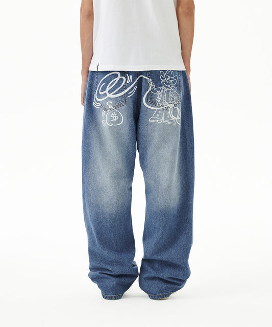 Mahagrid Back Logo Washed Denim Pants [Blue]