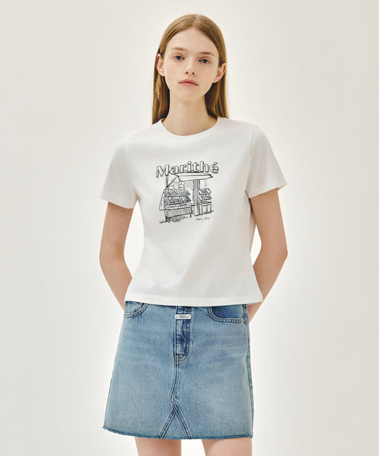 Marithé François Girbaud [REGEN] W FRENCH FRUIT SHOP GRAPHIC TEE white
