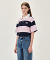 Marithé François Girbaud [S사이즈 7/10 예약발송] SMALL CLASSIC LOGO RUGBY STRIPE OVERSIZED COLLAR TEE pink