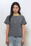 General Idea WOMAN Color-Block Stripe Short Sleeve T-Shirt [NAVY]