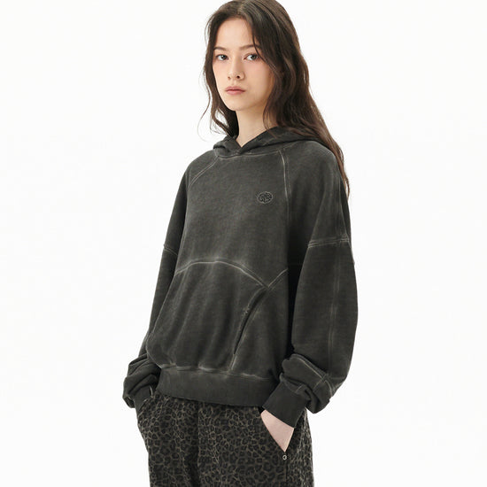 Mahagrid Dyed Curved Seam Crop Hoodie