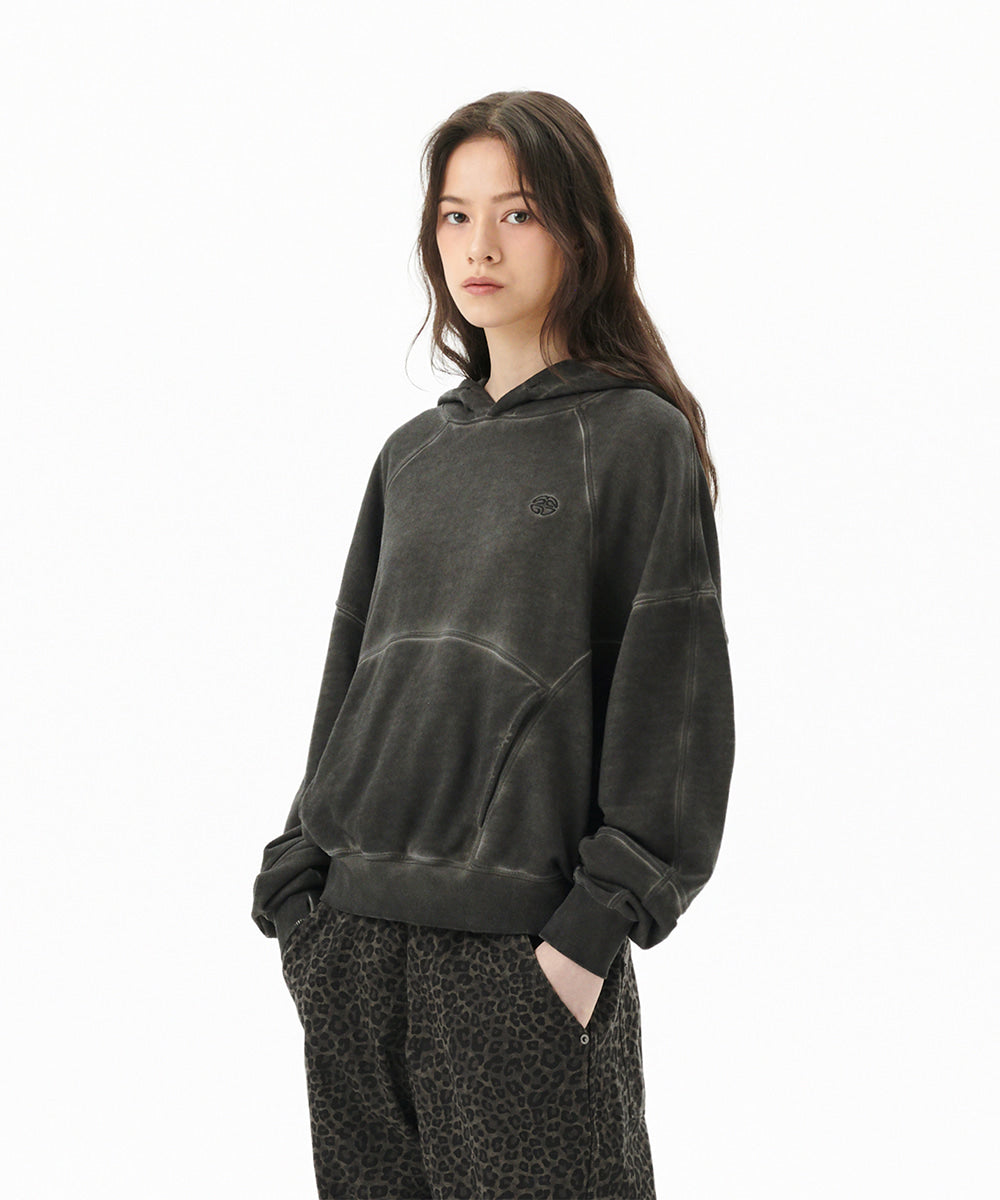 Mahagrid Dyed Curved Seam Crop Hoodie