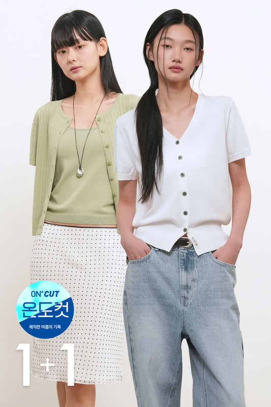 General Idea [1+1] WOMAN Temperature-Cut Half Cardigan Set [4COL]