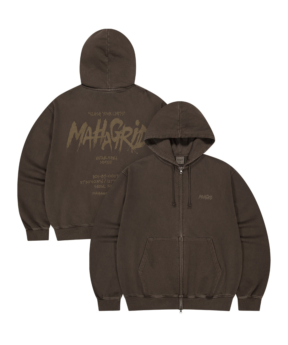Mahagrid Slash Logo Pigment Zip Up Hoodie