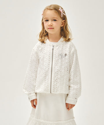 Marithé François Girbaud Kids White Eyelet Lace Zip-Up Jacket