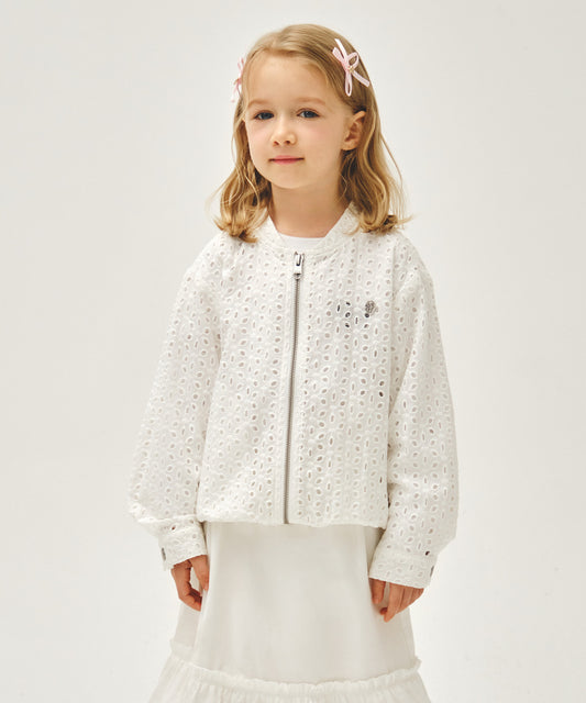 Marithé François Girbaud Kids White Eyelet Lace Zip-Up Jacket
