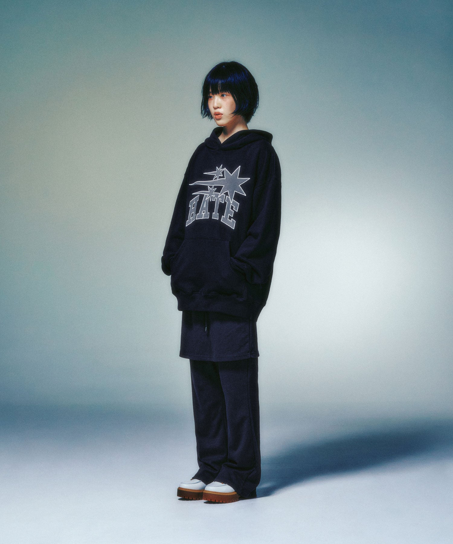 Nice Ghost Club 3Stars Hate Applique Hoodie [Black]