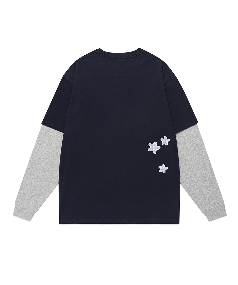 Cavish Check Twin Star Layered Long Sleeve Tee