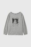 General Idea WOMAN Boat Neck Loose Fit Graphic T-Shirt [MELANGE GREY]