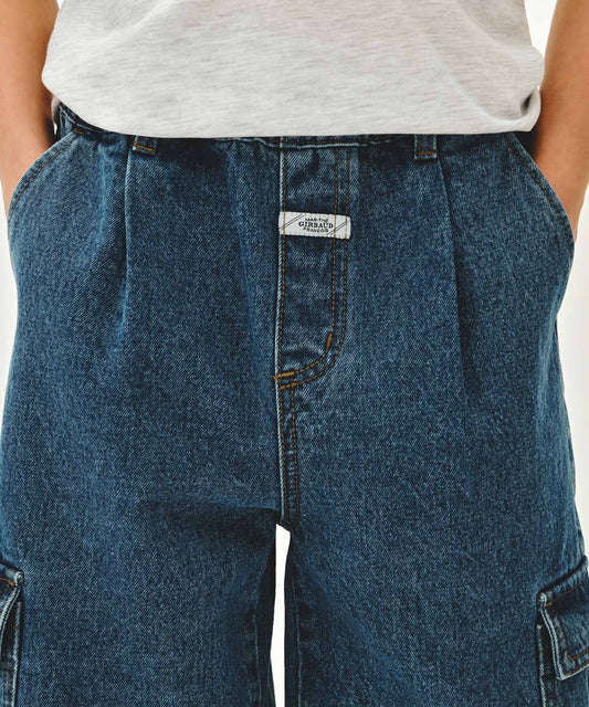 Marithé François Girbaud Kids One Tuck Cargo Denim Shorts Blue
