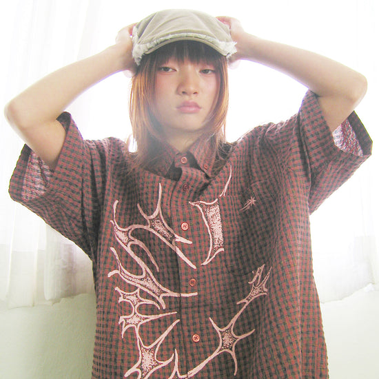 Nice Ghost Club Tornado Star Check Big Half Shirt [Pink]