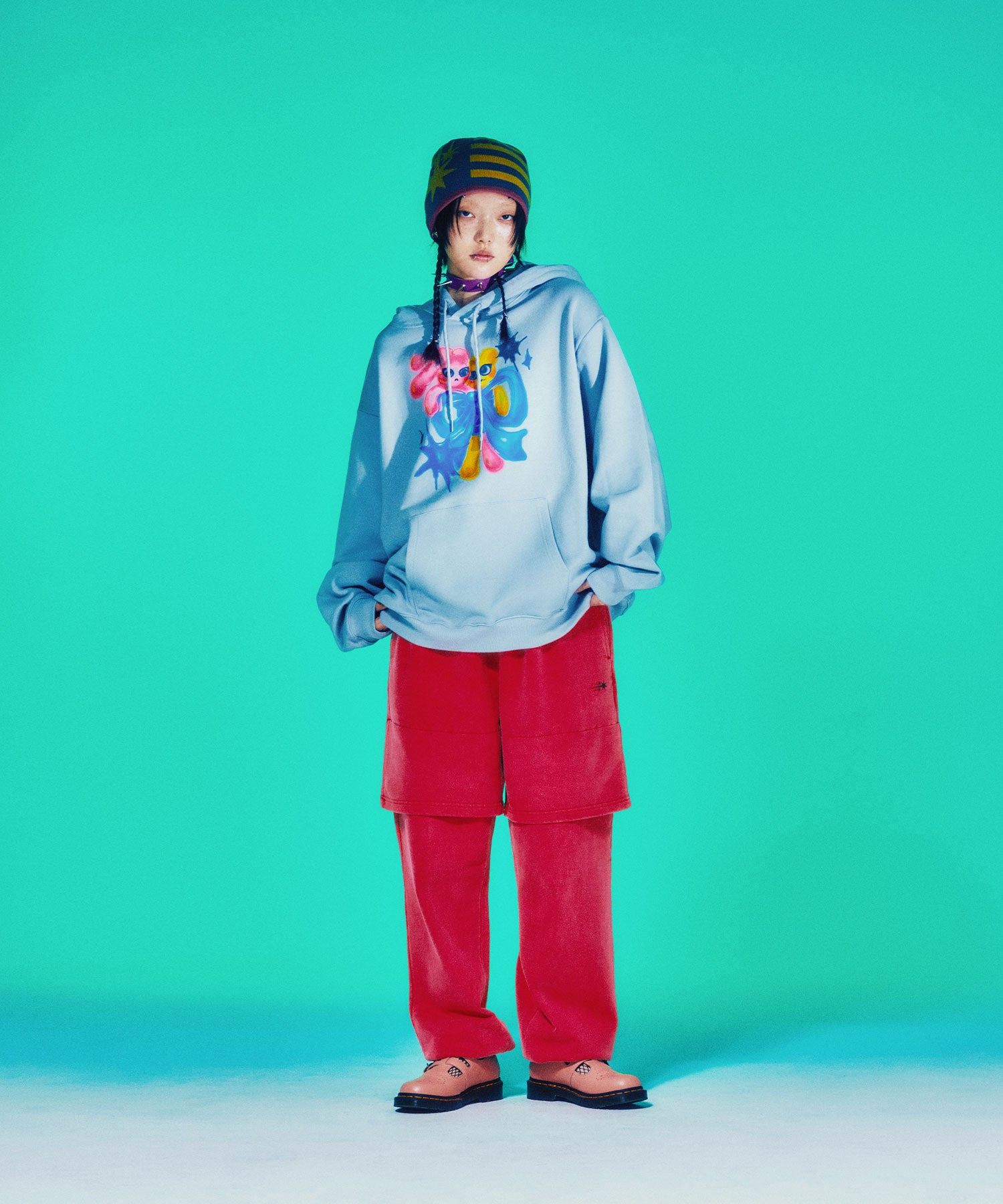 Nice Ghost Club Pigment Layered Sweat Pants [Red]