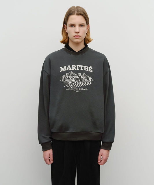 Marithé François Girbaud Winery Applique Logo Overfit Sweatshirt Charcoal