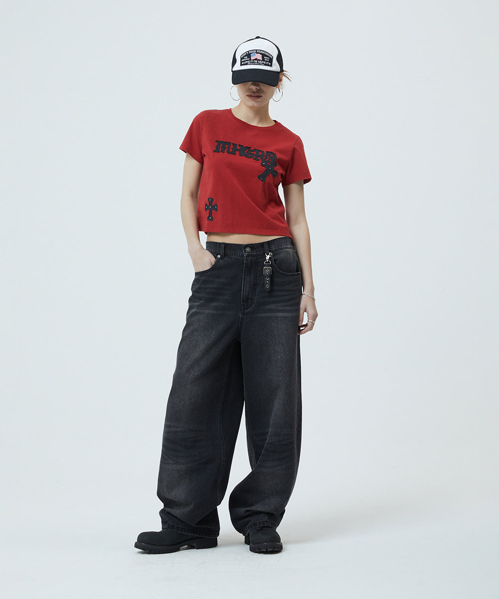 Mahagrid Gothic Applique Crop Tee