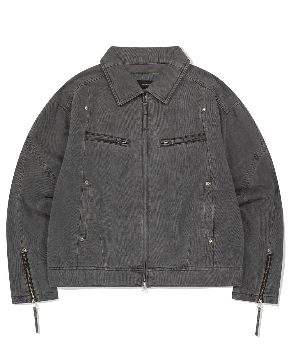 Mahagrid Overdyed Biker Jacket [Charcoal]