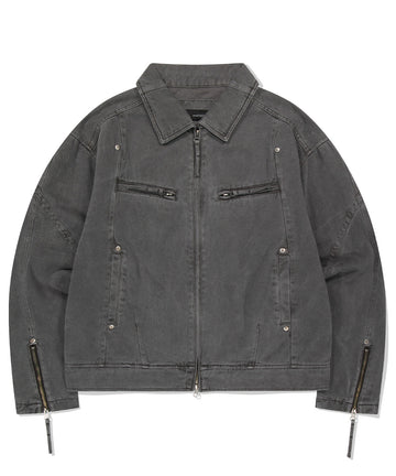 Mahagrid Overdyed Biker Jacket [Charcoal]