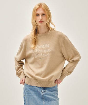 Marithé François Girbaud DRAWING CLASSIC LOGO KNIT PULLOVER beige