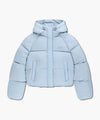 Marithé François Girbaud Women's Regular Logo Hooded Crop Down Jacket Light Blue