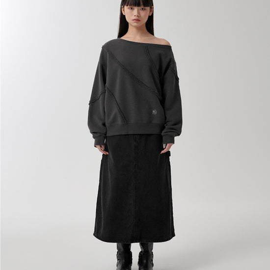 Mahagrid Cut Off One Shoulder Sweatshirt