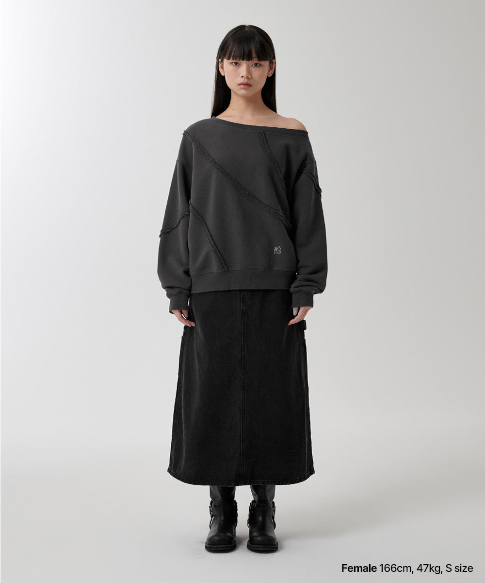 Mahagrid Cut Off One Shoulder Sweatshirt