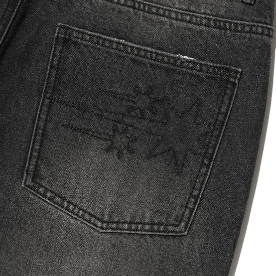 Nice Ghost Club Pattern Patchwork Wide Denim Pants