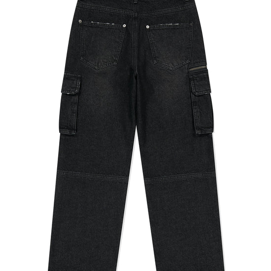 Mahagrid Washed Zip Cargo Denim Pant [Black]