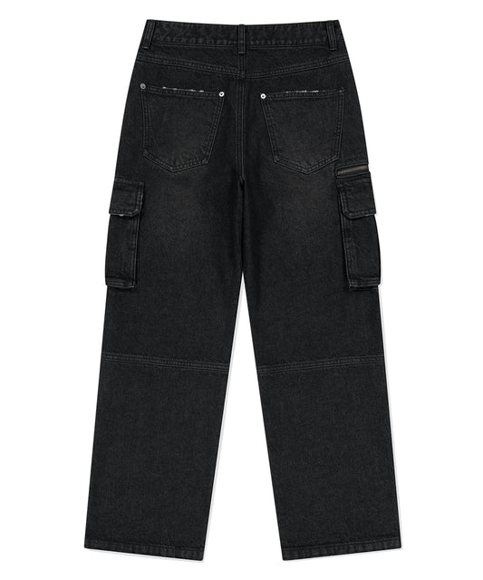 Mahagrid Washed Zip Cargo Denim Pant [Black]