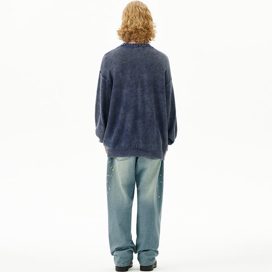 Mahagrid Pigment Flag Knit Sweater [Blue]