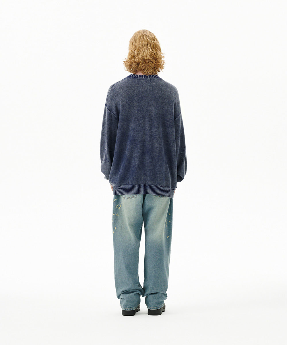 Mahagrid Pigment Flag Knit Sweater [Blue]