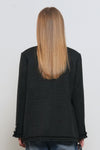 General Idea WOMAN Fringe Trimmed Tweed Jacket [BLACK]