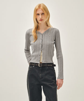 Marithé François Girbaud W V-NECK CROCHET KNIT CARDIGAN heather gray