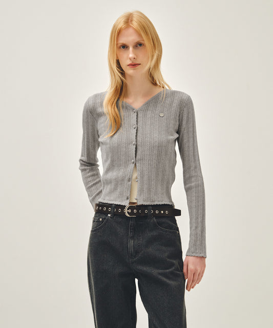 Marithé François Girbaud W V-NECK CROCHET KNIT CARDIGAN heather gray