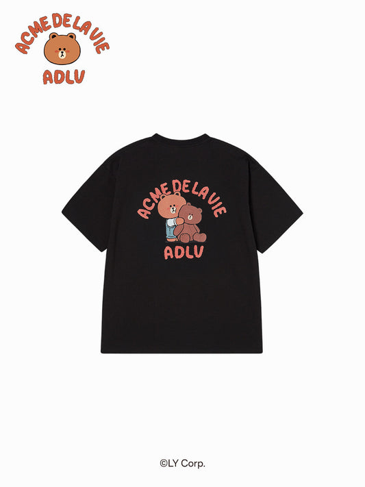 ADLV Bear Doll Hug Brown Line Friends Short Sleeve T-Shirt