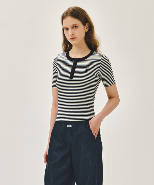 Marithé François Girbaud W STRIPE HENLEY NECK TEE