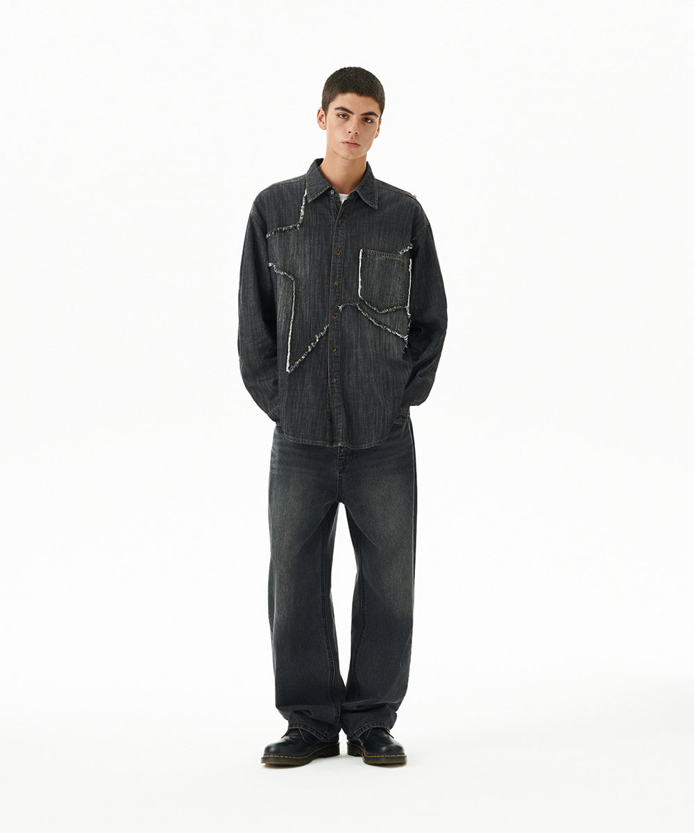Mahagrid Star Raw Cut Denim Shirt