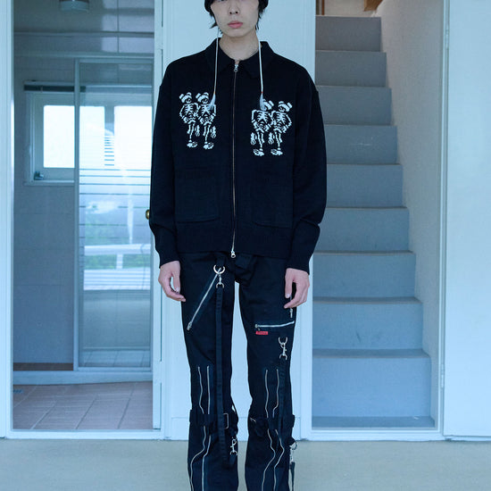 Nice Ghost Club Dancing Skeletons Zip Polo Knit