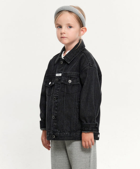 Marithé François Girbaud Kids Oversized Fit Denim Trucker Jacket Black