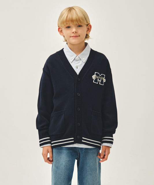 Marithé François Girbaud Kids Emblem V-Neck Oversized Cardigan Navy