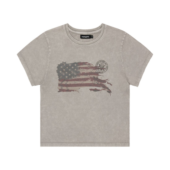 Mahagrid Washed Flag Crop Tee in Beige