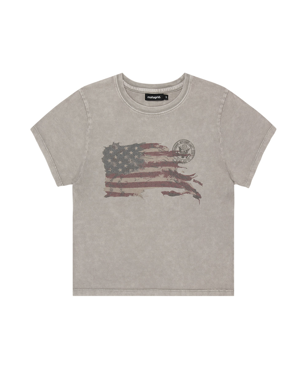 Mahagrid Washed Flag Crop Tee in Beige