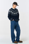General Idea MAN Fleece-Lined Stretch Straight Denim Pants [Navy]