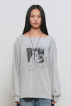 General Idea WOMAN Boat Neck Loose Fit Graphic T-Shirt [MELANGE GREY]