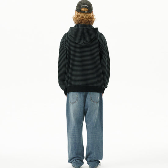 Mahagrid Empty Stripe Zip Up Hoodie Black
