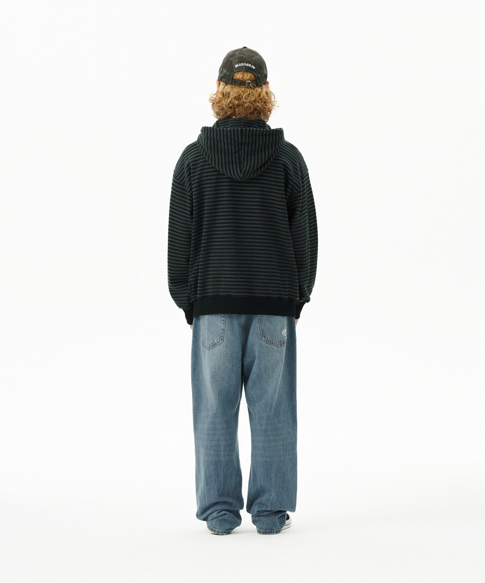 Mahagrid Empty Stripe Zip Up Hoodie Black