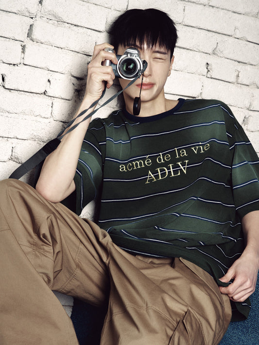 ADLV Stripe Washed Point Logo Short Sleeve T-Shirt