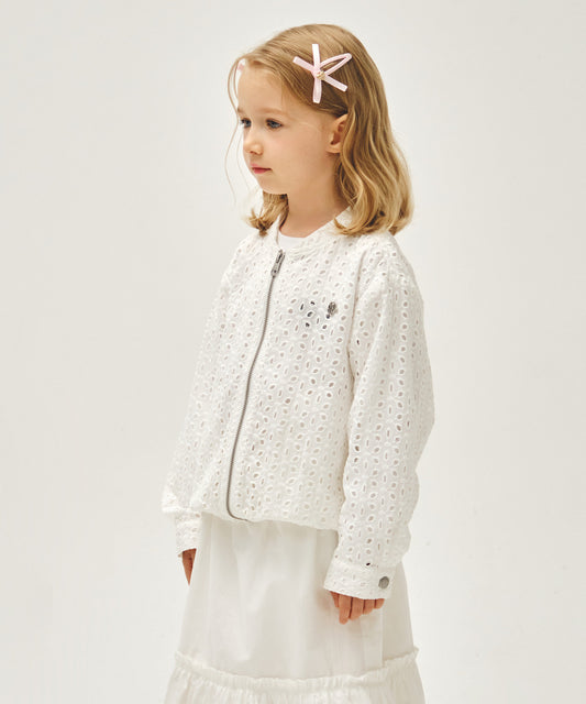 Marithé François Girbaud Kids White Eyelet Lace Zip-Up Jacket