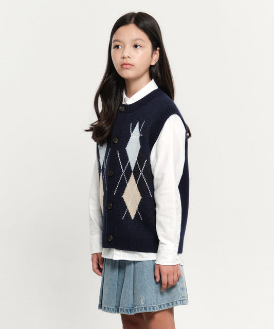 Marithé François Girbaud Kids Argyle Knit Vest Navy